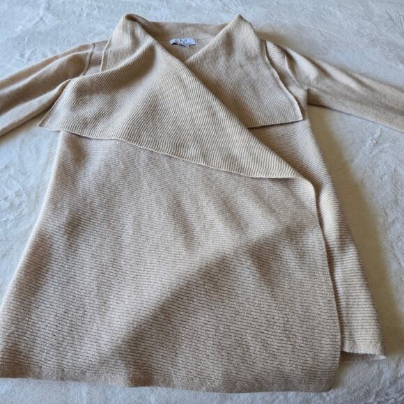 Magaschoni Cashmere Waterfall Cardigan M Beige Luxury BohoTimeless Minimalist - Picture 7 of 8